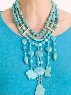 NWT Chico's Southwestern Turquoise Stone Bib Necklace.